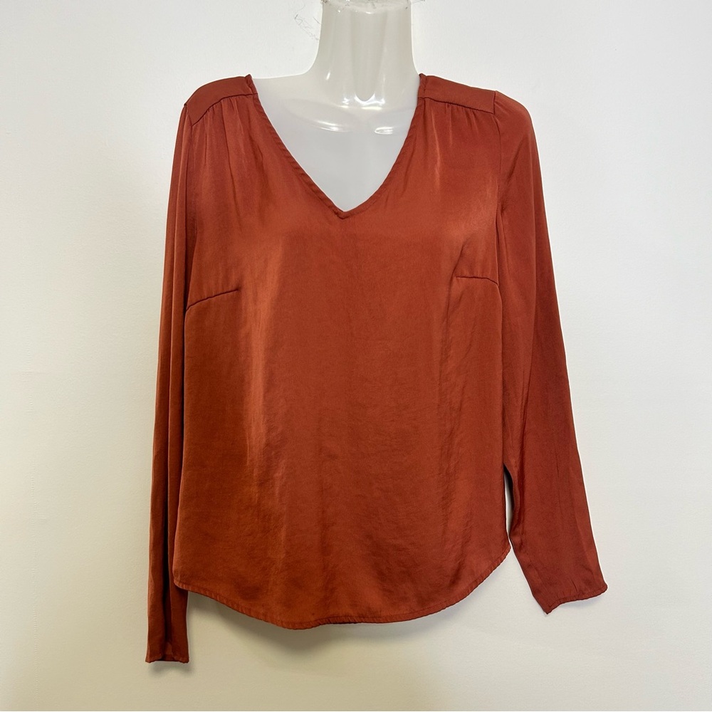 ◾️Ichi Burnt Orange Loose Fit Long Sleeve V Neck Blouse